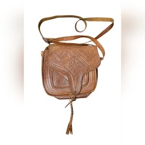 Vintage Hand Tooled Leather Crossbody‎ Festival Bag Boho Western Saddle Purse